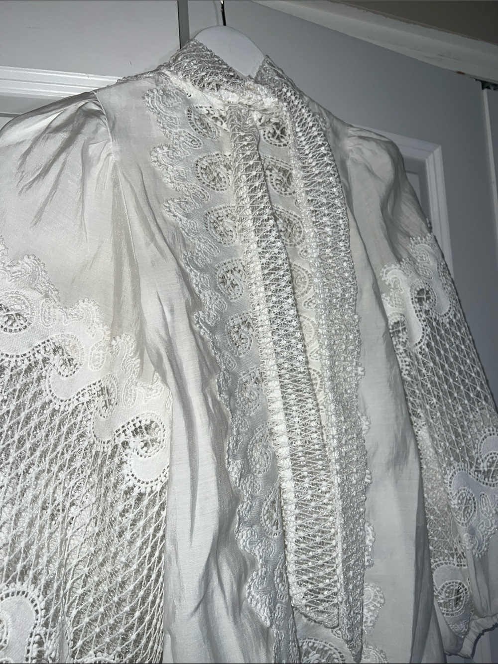 White Lace Victorian-Inspired Blouse with zipper closure - Picture 7 of 9